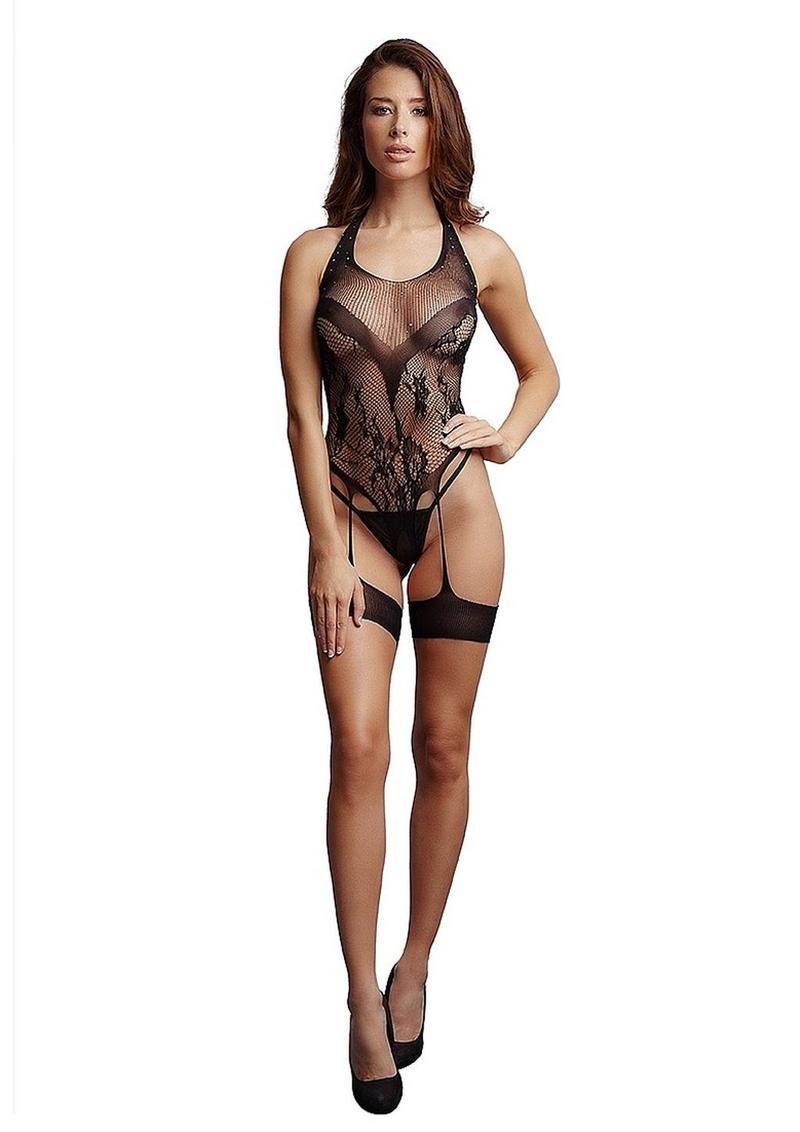 Le Desir Crotchless Rhinestone Halter Teddy 2