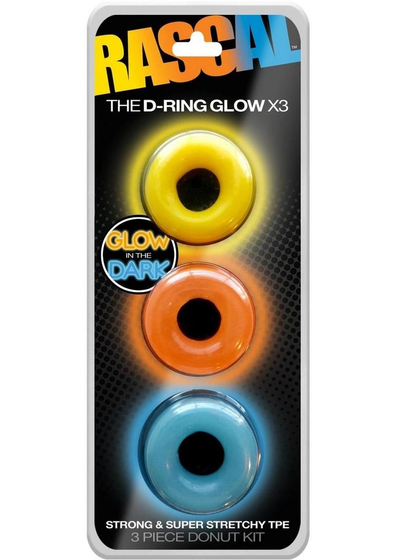Rascal The D-Ring Glow X3 Glow In The Dark Cockrings Assorted Colors 3 Each