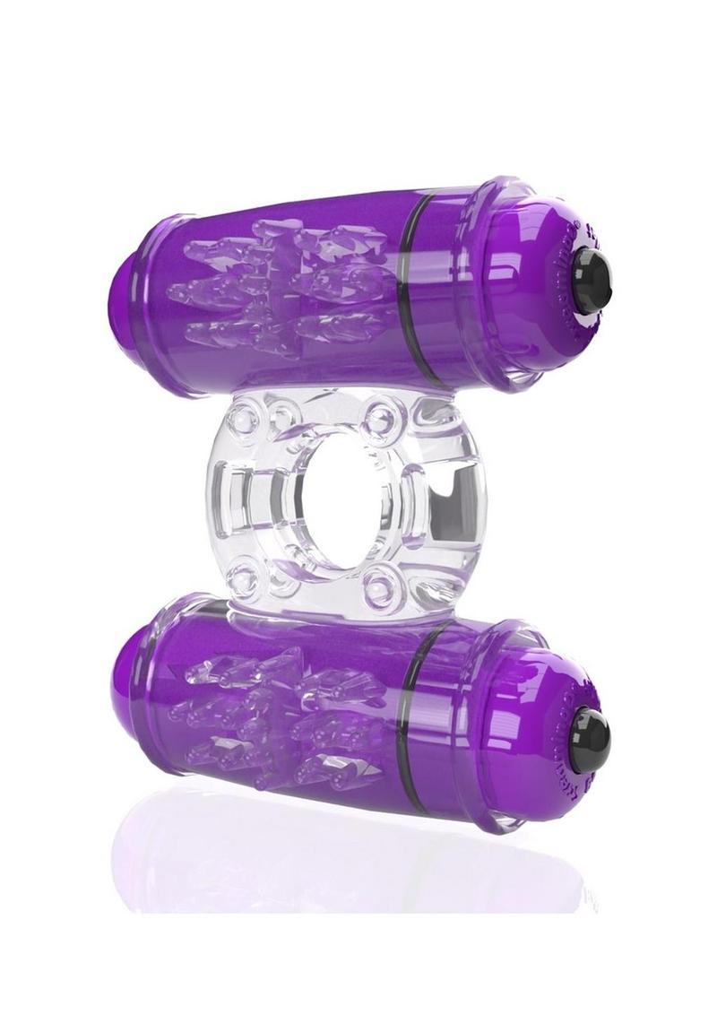 4b Double Wammy Silicone Rechargeable Dual Vibrating Couples Cock Ring - Grape