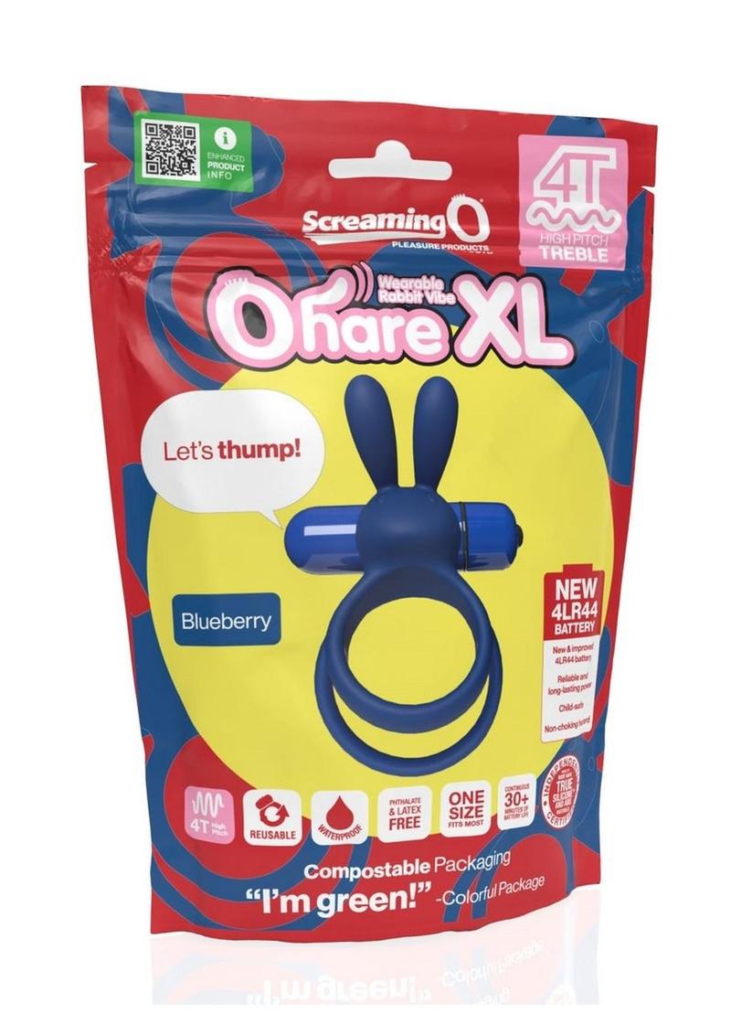 4t Ohare XL Rechargeable Silicone Rabbit Vibrating Cock Ring - Blue/Blueberry - XLarge