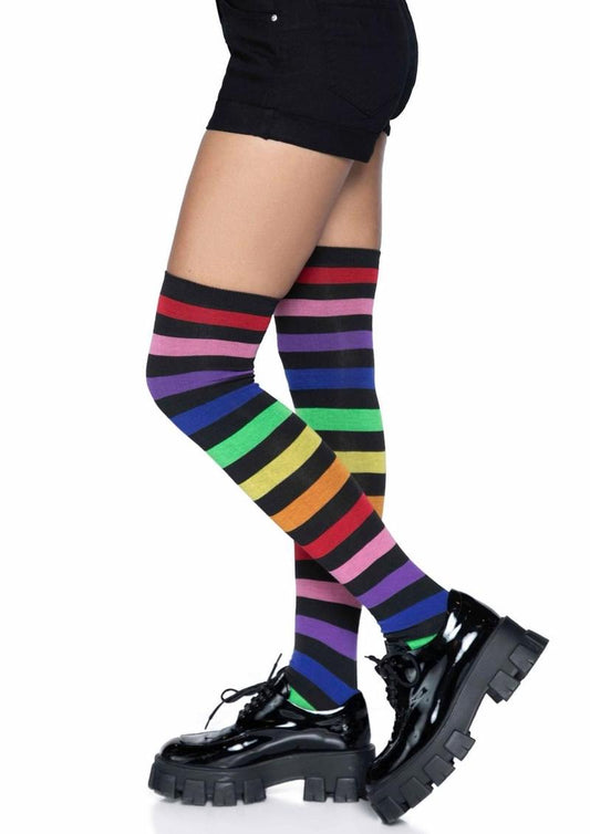 Acrylic Rainbow Stripe Thigh High Socks - Multicolor - One Size