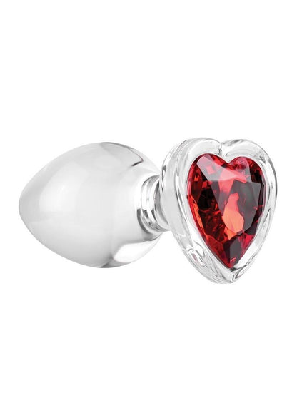 Adam and Eve Red Heart Gem Glass Anal Plug - Red - Large