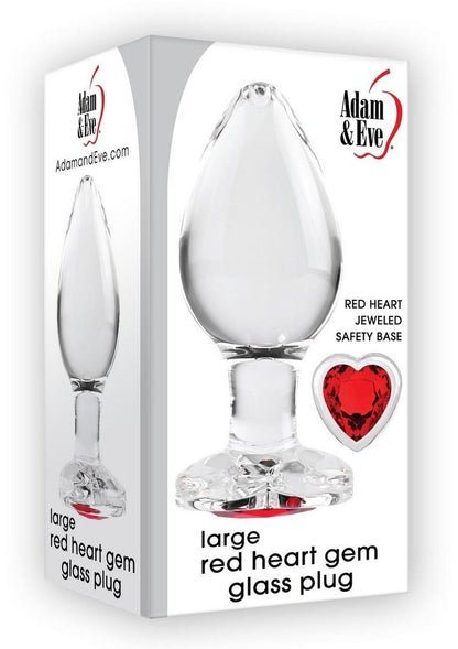 Adam and Eve Red Heart Gem Glass Anal Plug