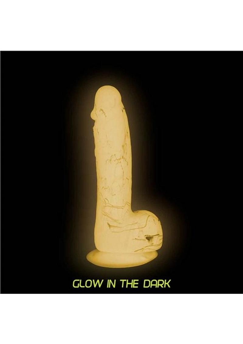 Addiction Toy Collection Brandon Silicone Glow In The Dark Dildo with Balls - Glow In The Dark/Pink - 7.5in