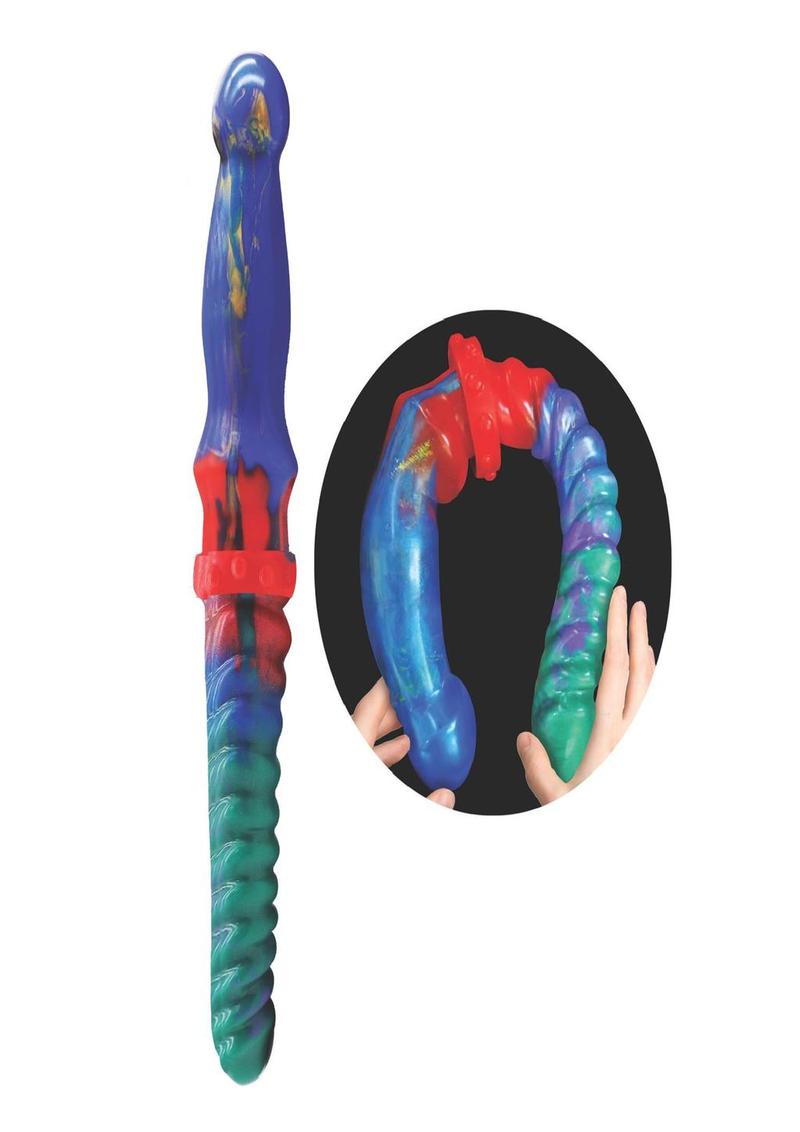 Alien Nation Double Demon Dual End Silicone Dildo - Blue/Green
