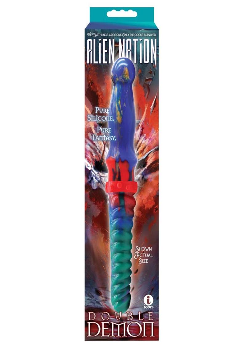 Alien Nation Double Demon Dual End Silicone Dildo - Blue/Green