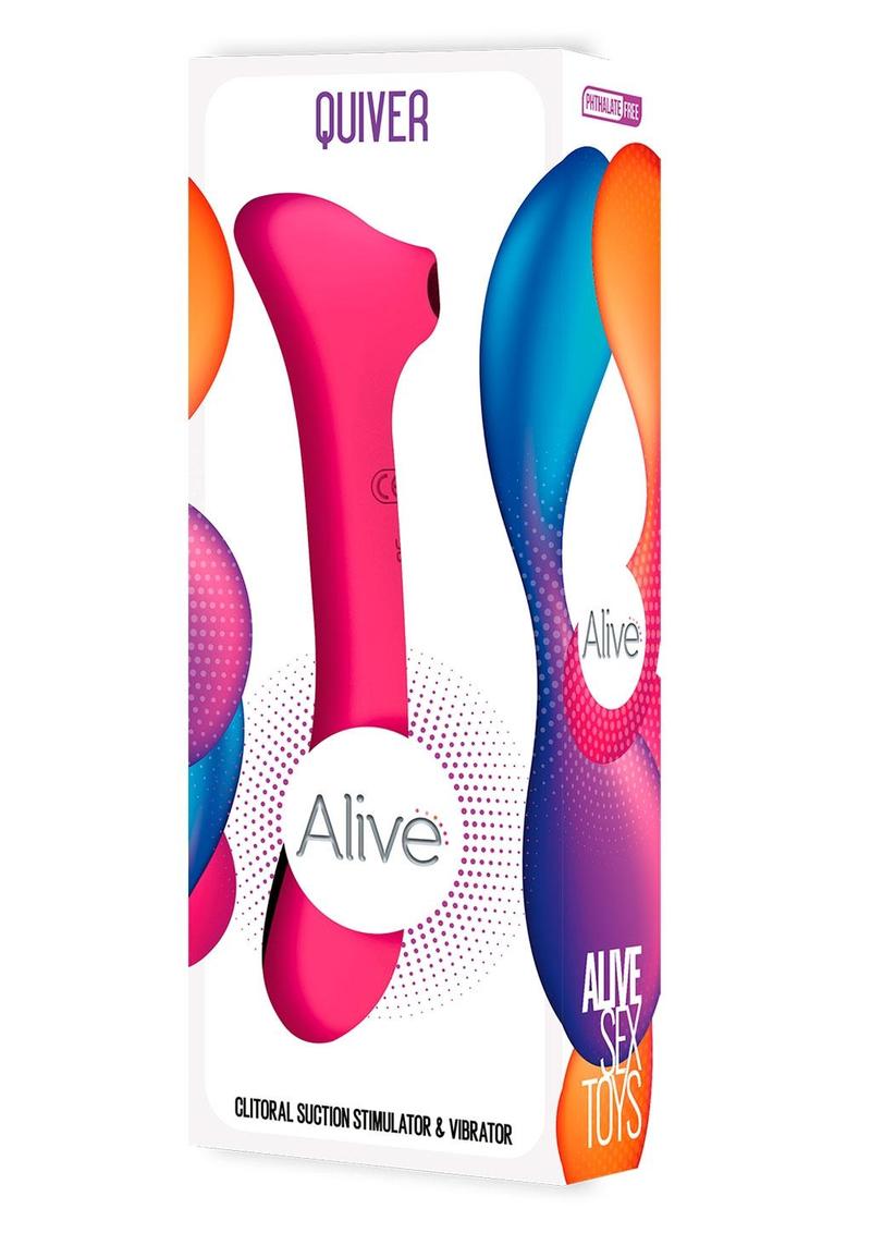 Alive Quiver Rechargeable Silicone Dual End Vibrator and Clitoral Stimulator - Magenta/Purple