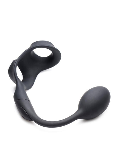 Alpha Pro 10x P-Bomb Silicone Rechargeable Cock and Ball Ring with Plug and Remote Control - Black