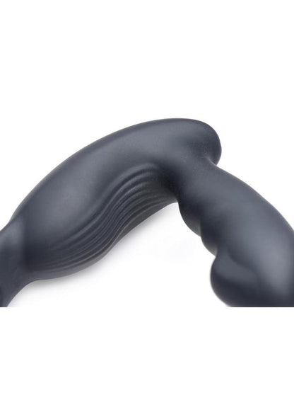 Alpha Pro 7x P-Strap Milker Silicone Rechargeable Vibrating Prostate Plug with Milking Bead, Cock and Ball Ring and Remote Control - Black