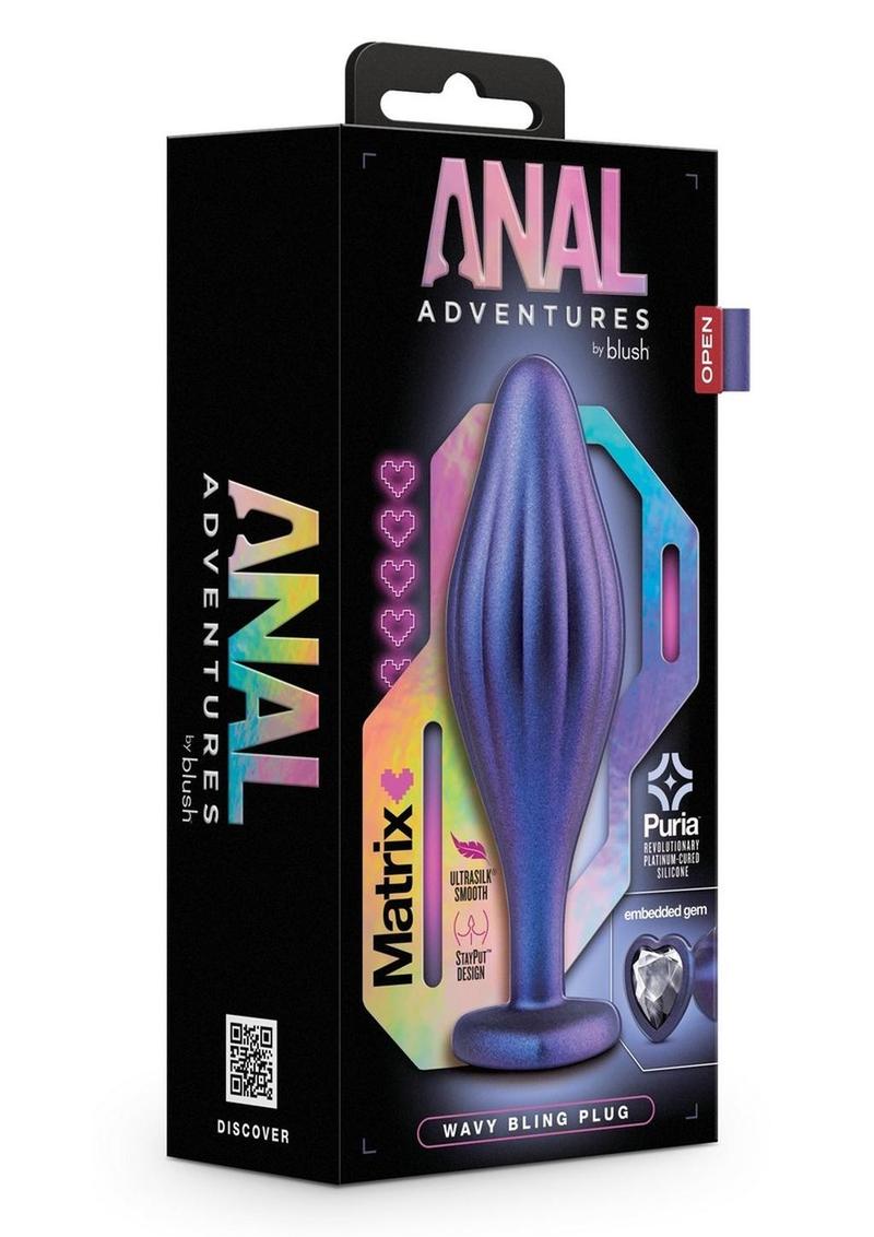 Anal Adventures Matrix Wavy Bling Silicone Plug - Blue/Sapphire