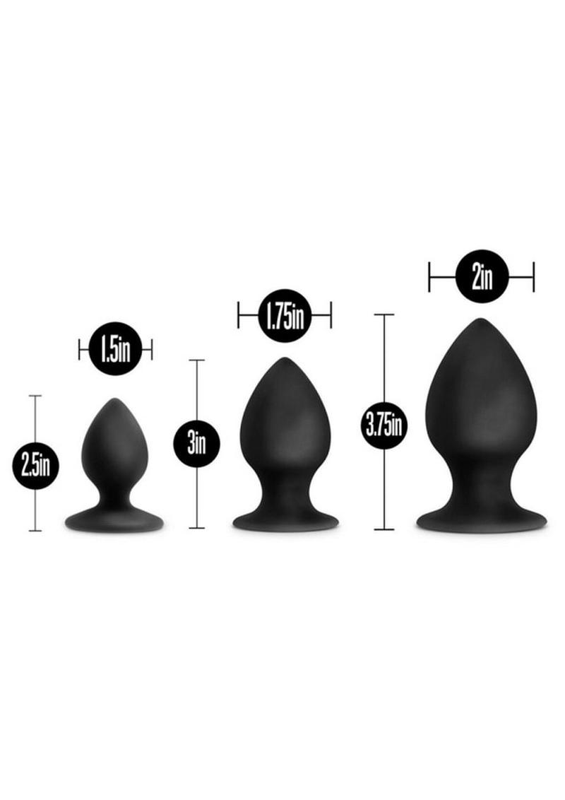 Anal Adventures Platinum Silicone Anal Stout Anal Plug Kit - Black - Set Of 3