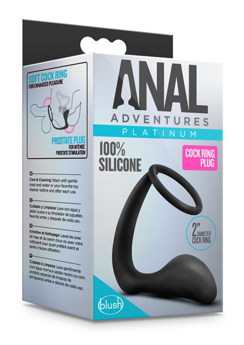 Anal Adventures Platinum Silicone Cock Ring and Butt Plug - Black