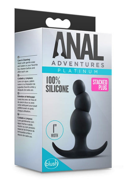 Anal Adventures Platinum Stacked Silicone Butt Plug - Black