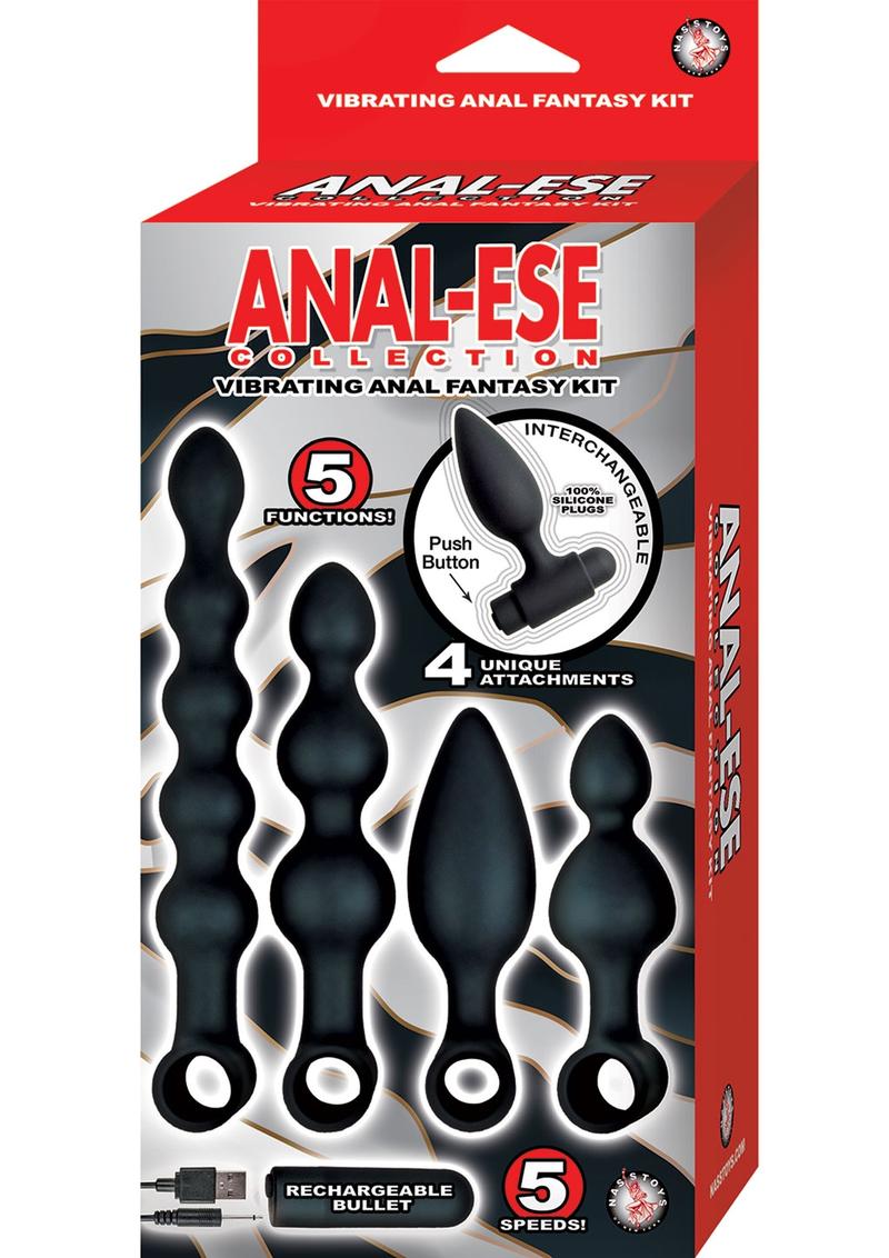 Anal-Ese Collection Silicone Rechargeable Vibrating Anal Fantasy Kit - Black - Set Of 5