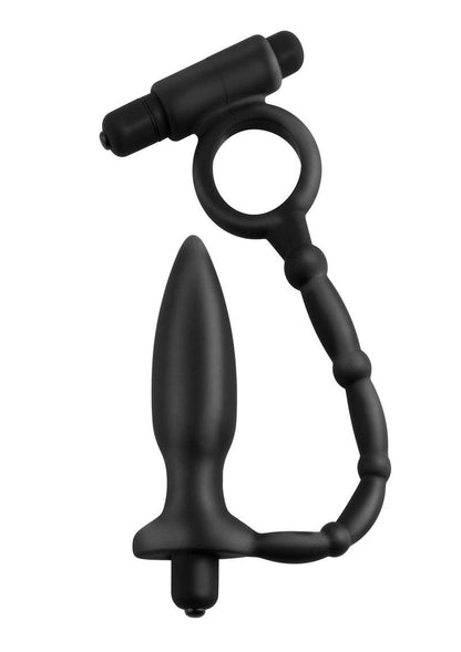 Anal Fantasy Collection Silicone Ass Kicker Plug with Cock Ring Waterproof - Black