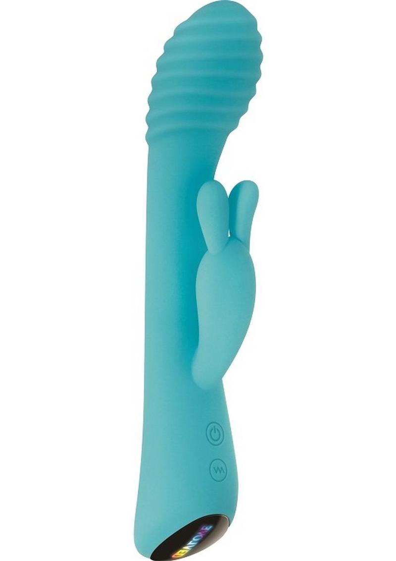 Aqua Bunny Rechargeable Silicone Rabbit Vibrator with 80 Functions - Aqua/Blue