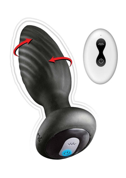 Ass-Sation Remote Vibrating and Rotating Rechargeable Silicone Anal Plug - Black