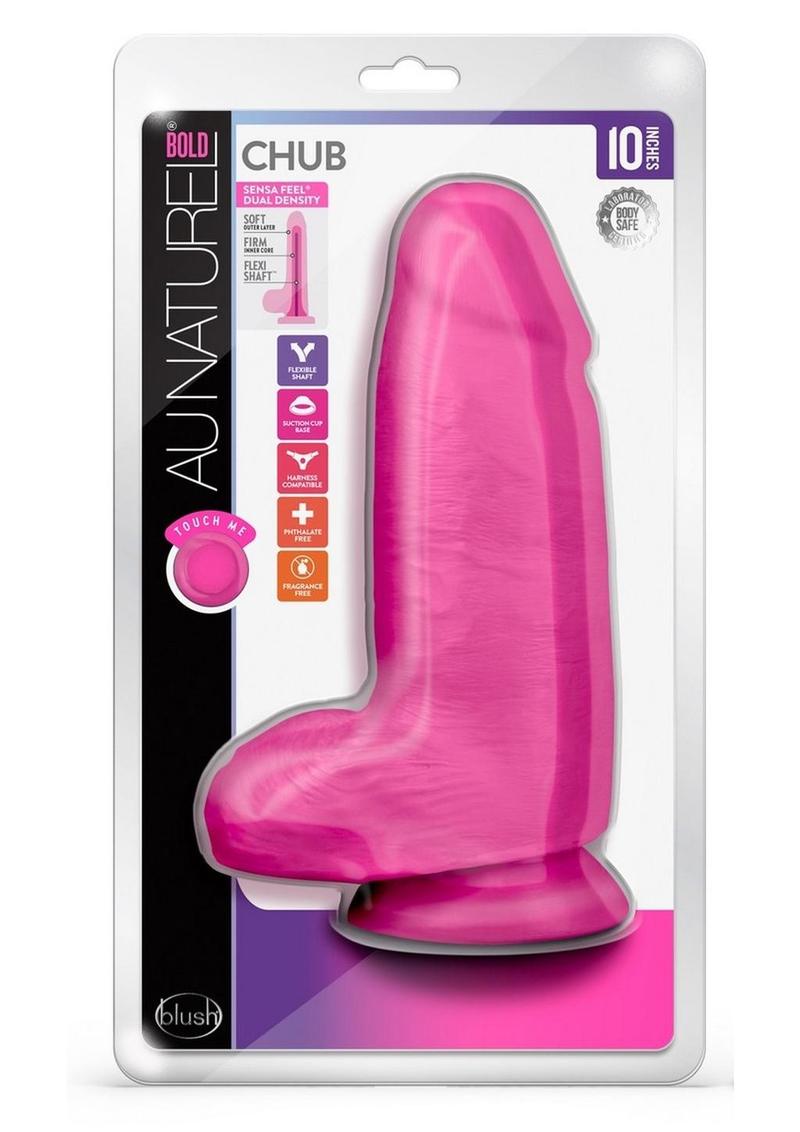 Au Naturel Bold Chub Dildo with Suction Cup and Balls - Pink - 10in