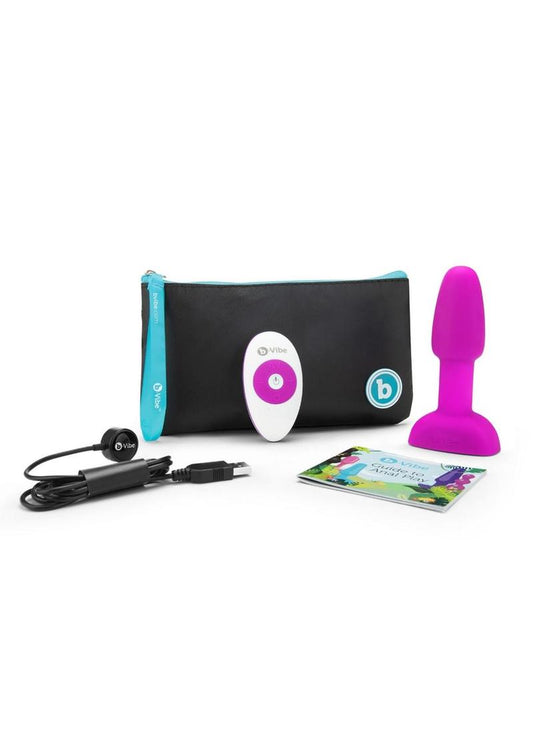 B-Vibe Rimming Petite Rechargeable Silicone Anal Plug with Remote - Fuchsia/Pink