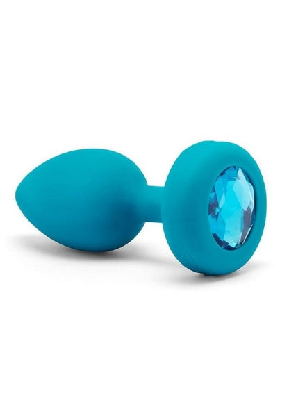 B-Vibe Vibrating Jewel Plug Rechargeable Silicone Anal Plug with Remote - Teal - Medium/Small