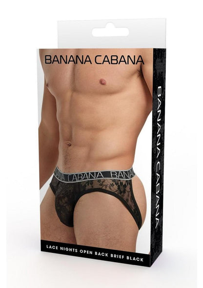 Banana Cabana Lace Nights Open Back Brief - Black - Large/XLarge