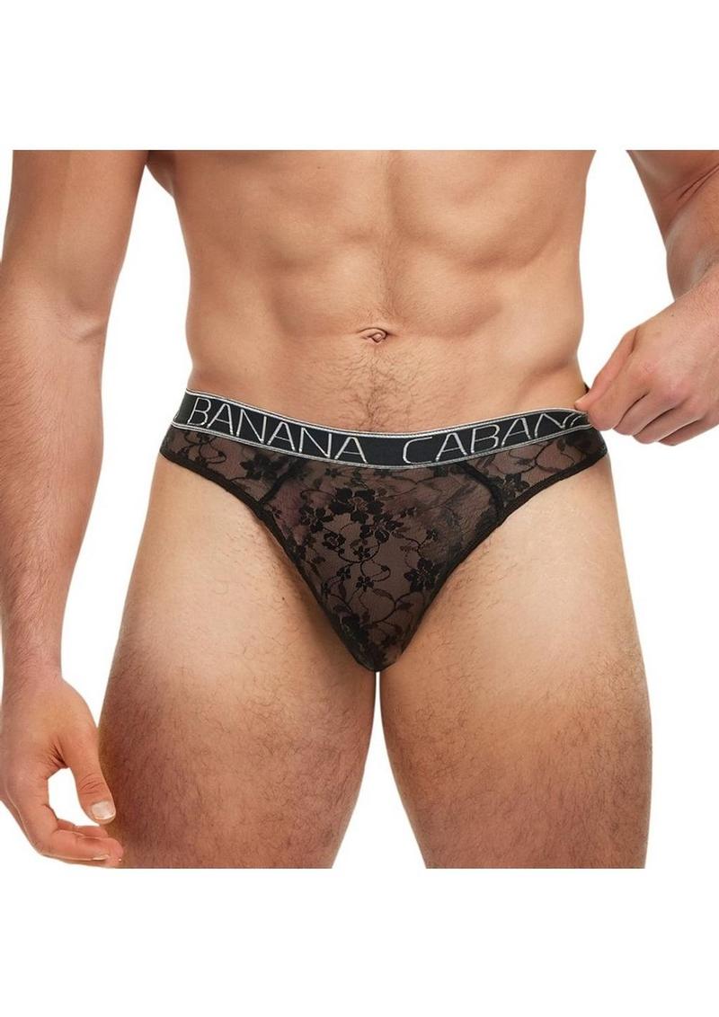 Banana Cabana Lace Nights Thong - Black - Large/Medium