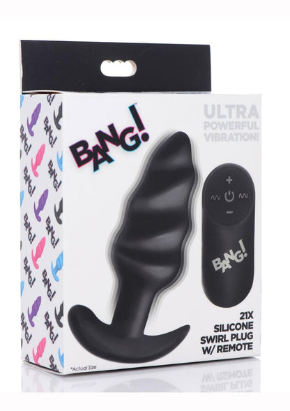 Bang! 21x Vibrating Silicone Rechargeable Swirl Butt Plug with Remote Control