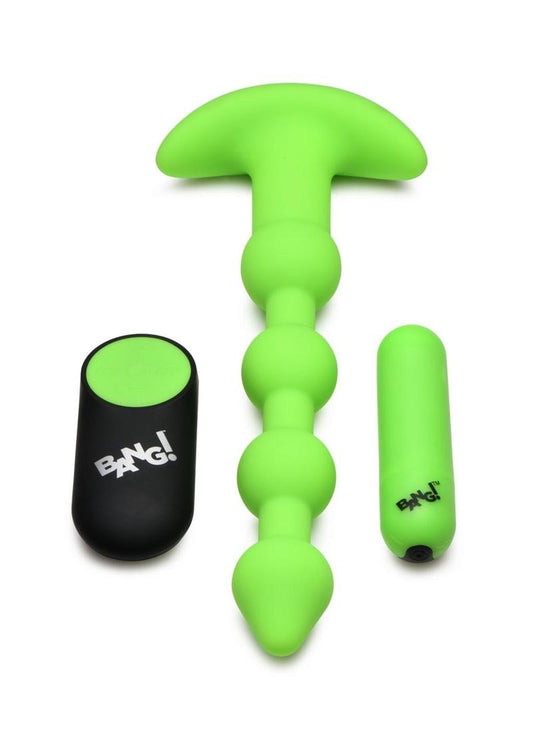 Bang! 28x Glow In The Dark Silicone Rechargeable Anal Beads with Remote - Glow In The Dark/Green