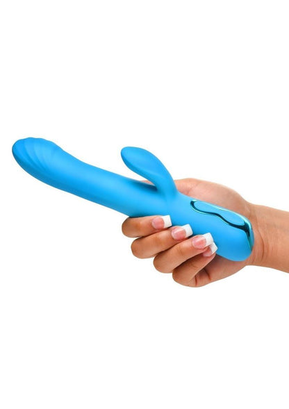 Bang! Rotating Beaded Rechargeable Silicone Rabbit Vibrator - Blue