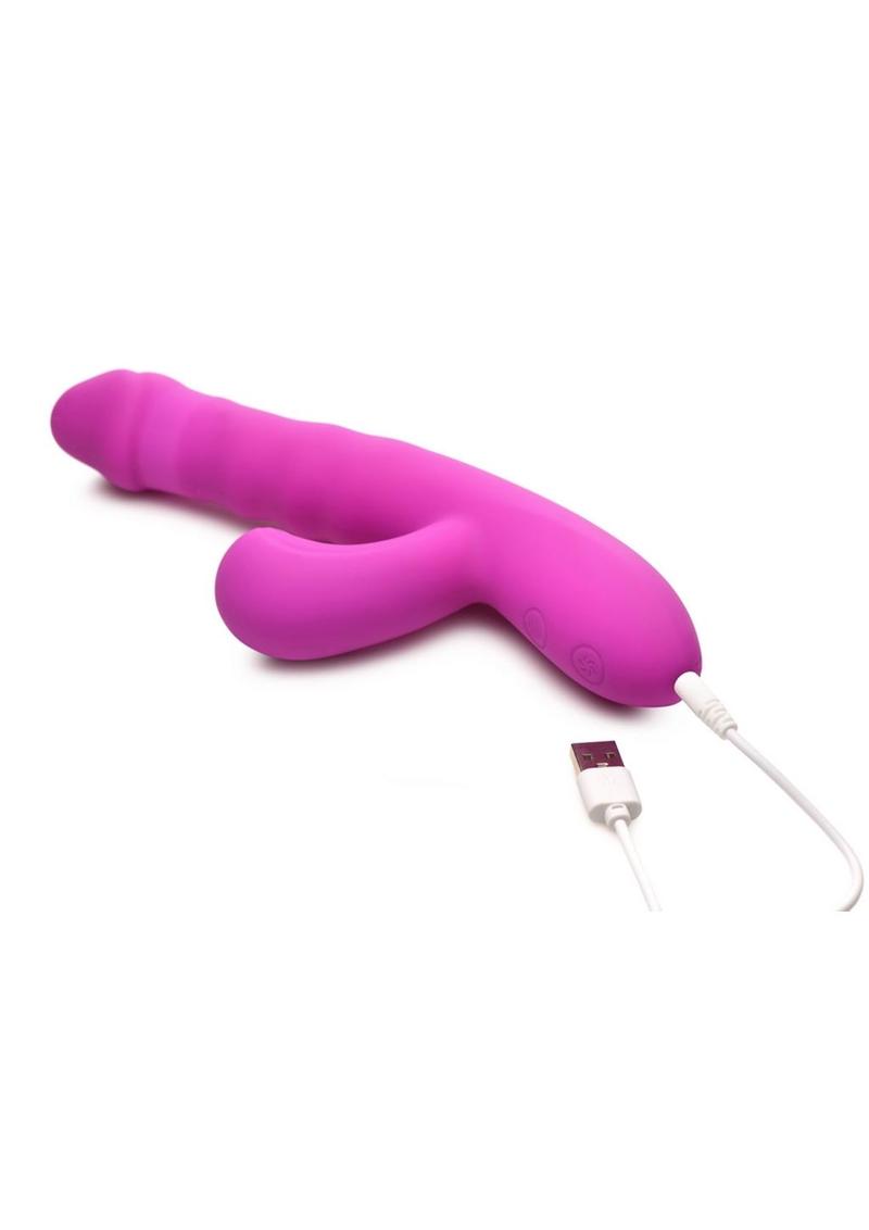 Bang! Thrusting and Sucking Rechargeable Silicone Rabbit Vibrator - Purple