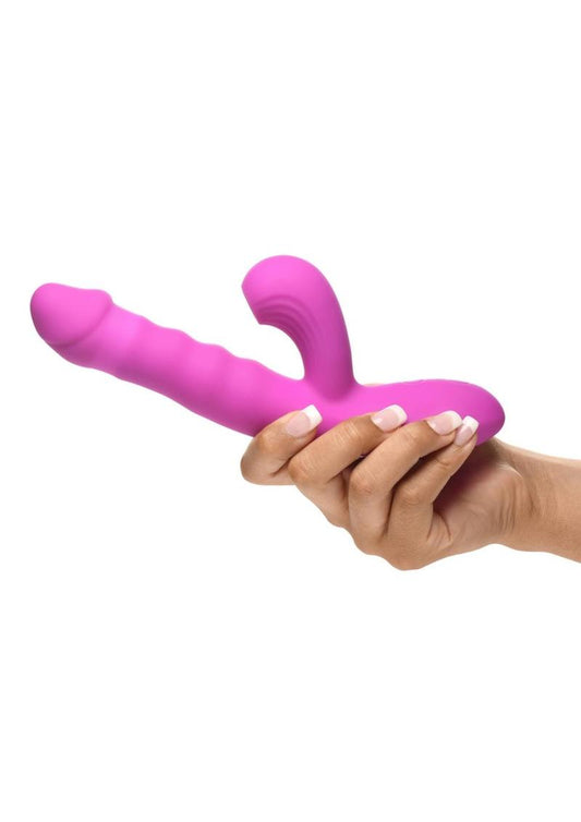 Bang! Thrusting and Sucking Rechargeable Silicone Rabbit Vibrator - Purple