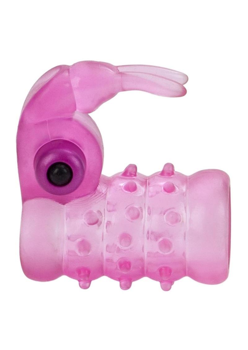 Basic Essentials Stretchy Vibrating Bunny Enhancer Cock Ring with Clitoral Stimulation - Pink