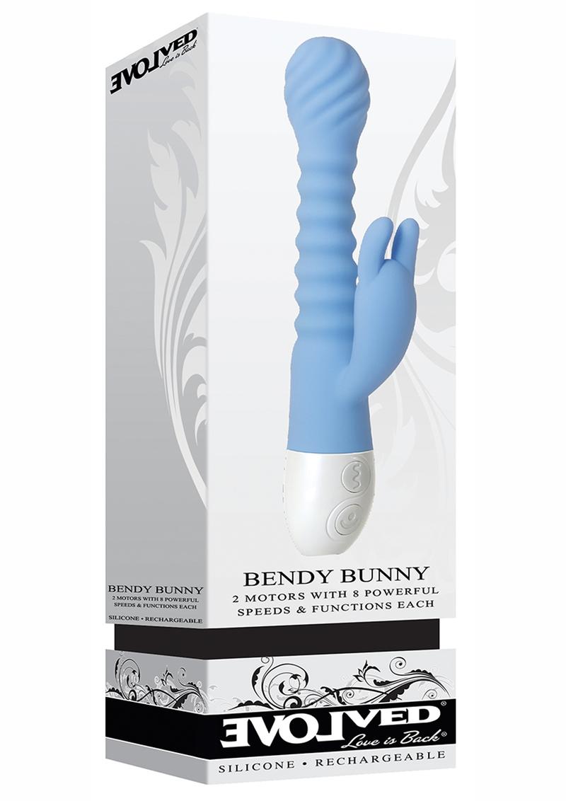 Bendy Bunny Rechargeable Silicone Dual Motor Rabbit Vibrator - Blue