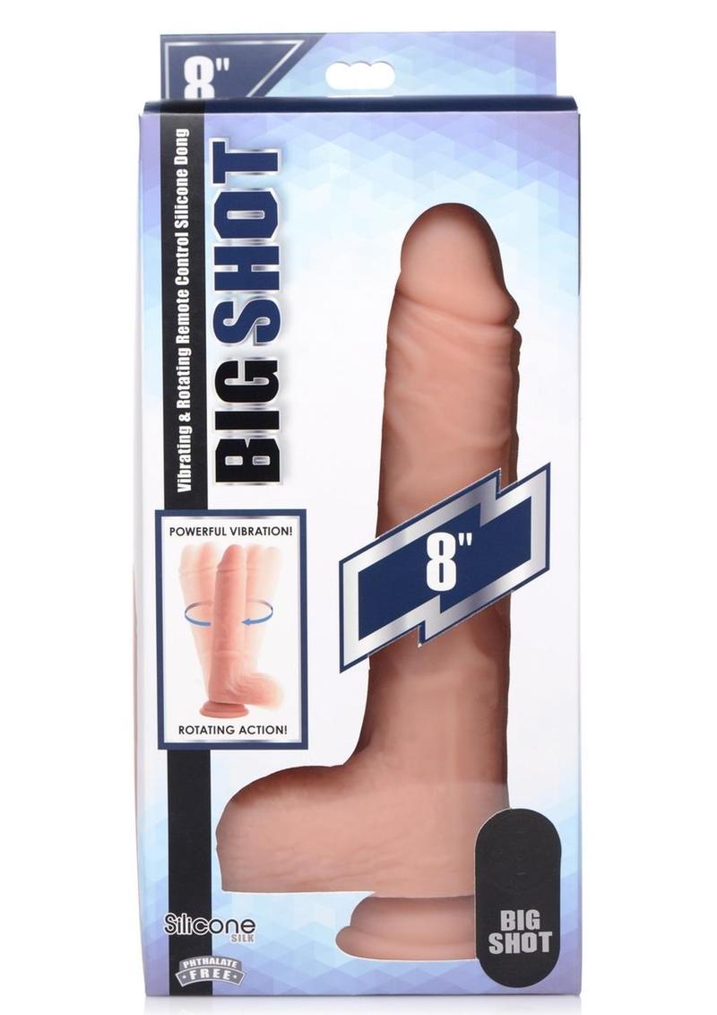 Big Shot Silicone Vibrating and Twirling Remote Control Rechargeable Dildo with Balls - Vanilla - 8in