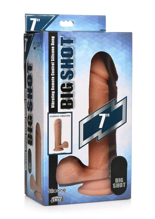 Big Shot Wireless Vibrating Silicone Dildo with Balls - Vanilla - 7in