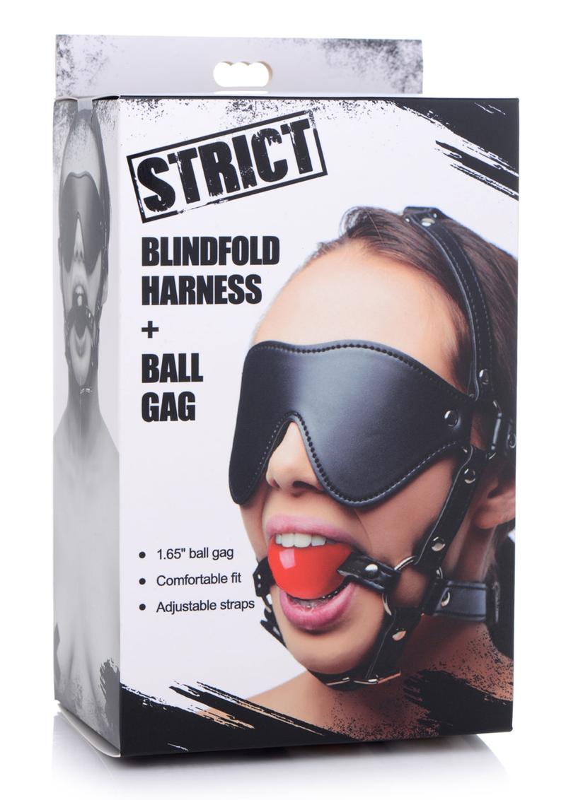 Blindfold Harness with Ball Gag - Black/Red