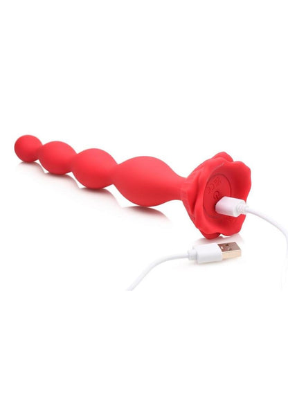 Bloomgasm Beaded Bloom 9x Rechargeable Silicone Beaded Rose Anal Vibrator - Red