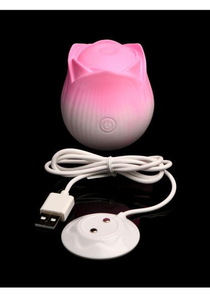 Bloomgasm Pulsing Petals Throbbing Silicone Rechargeable Rose Stimulator - Pink/White