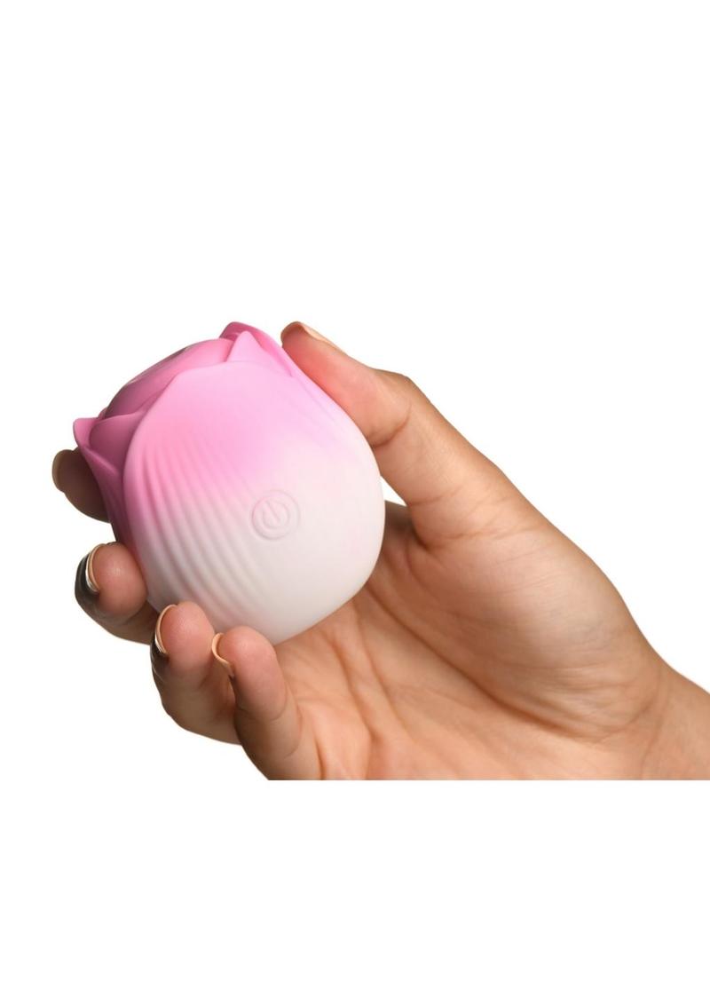 Bloomgasm Pulsing Petals Throbbing Silicone Rechargeable Rose Stimulator - Pink/White