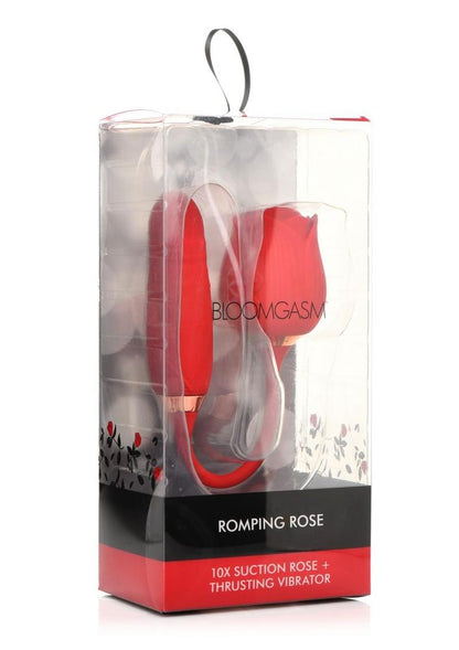 Bloomgasm Romping Rose 10x Rechargeable Silicone Suction Rose and Thrusting Vibrator