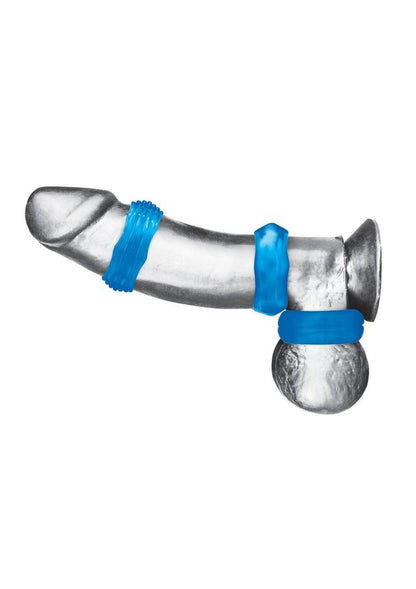 Blue Line Nuts and Bolts Stretch Cock Ring - Blue - 3 Pack