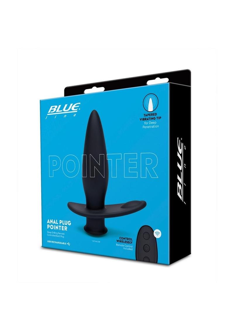 Blue Line Pointer Silicone Deep Drilling Remote Controlled Butt Plug - Black