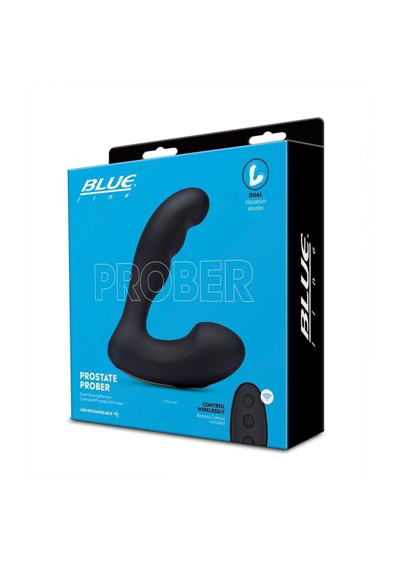 Blue Line Prober Silicone Rechargeable Dual Vibrating Remote Controlled Prostate Stimulator