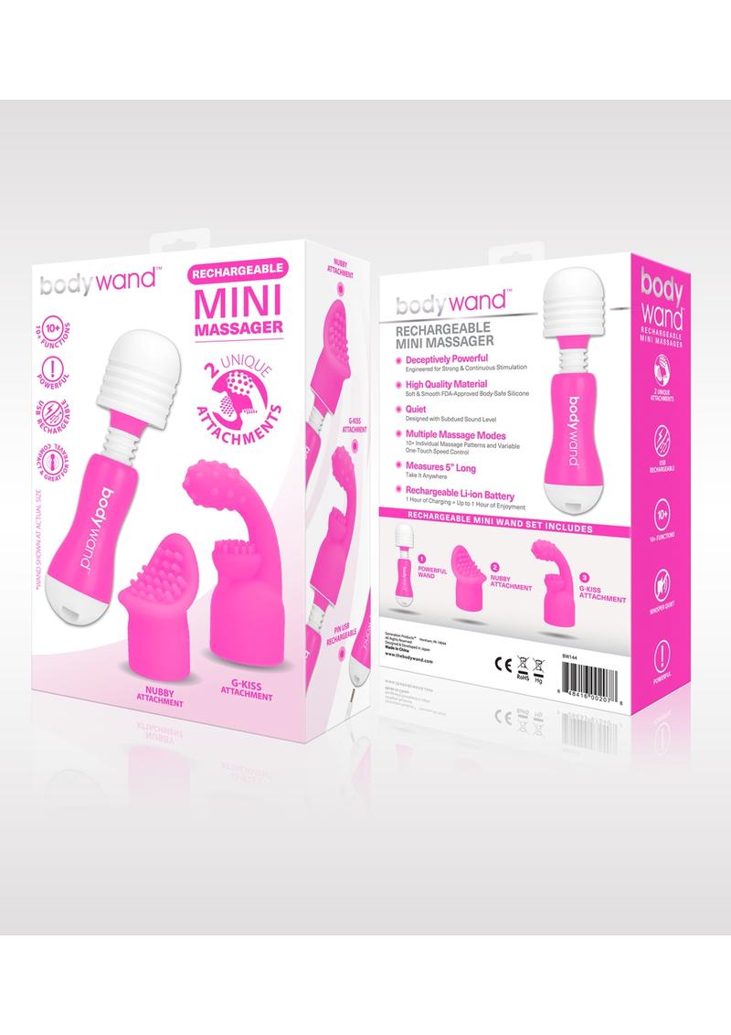 Bodywand Rechargeable Silicone Mini Wand Massager with Two Attachments - Pink