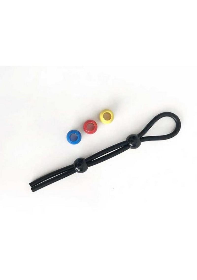 Boneyard Double Slide Cock Leash 3x Stretch Silicone - Black/Multicolor