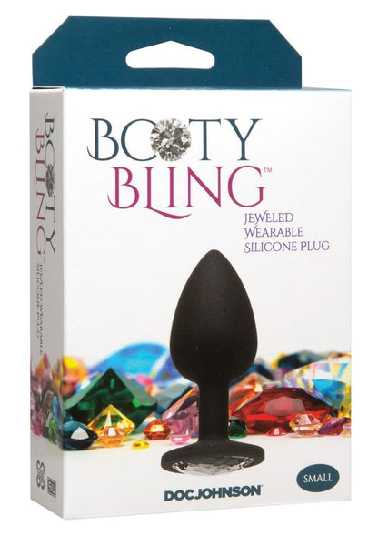 Booty Bling Jeweled Silicone Anal Plug - Silver - Small