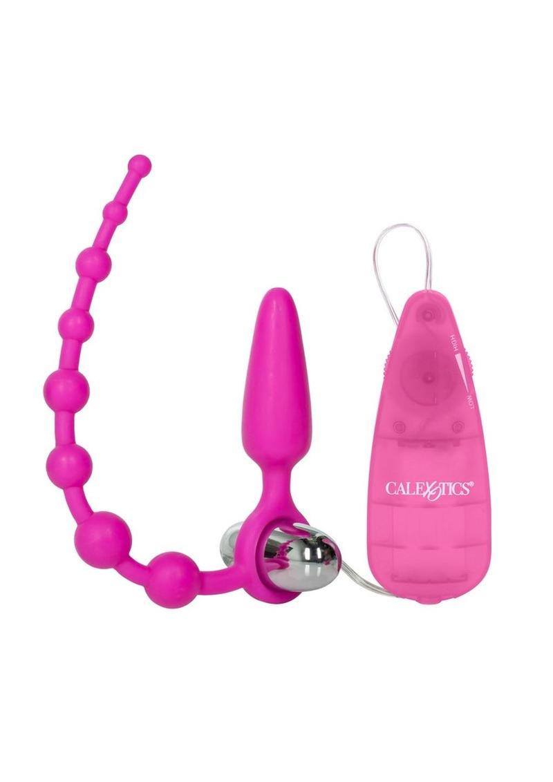 Booty Call Booty Double Dare Silicone Vibrating Butt Plug with Anal Beads - Pink