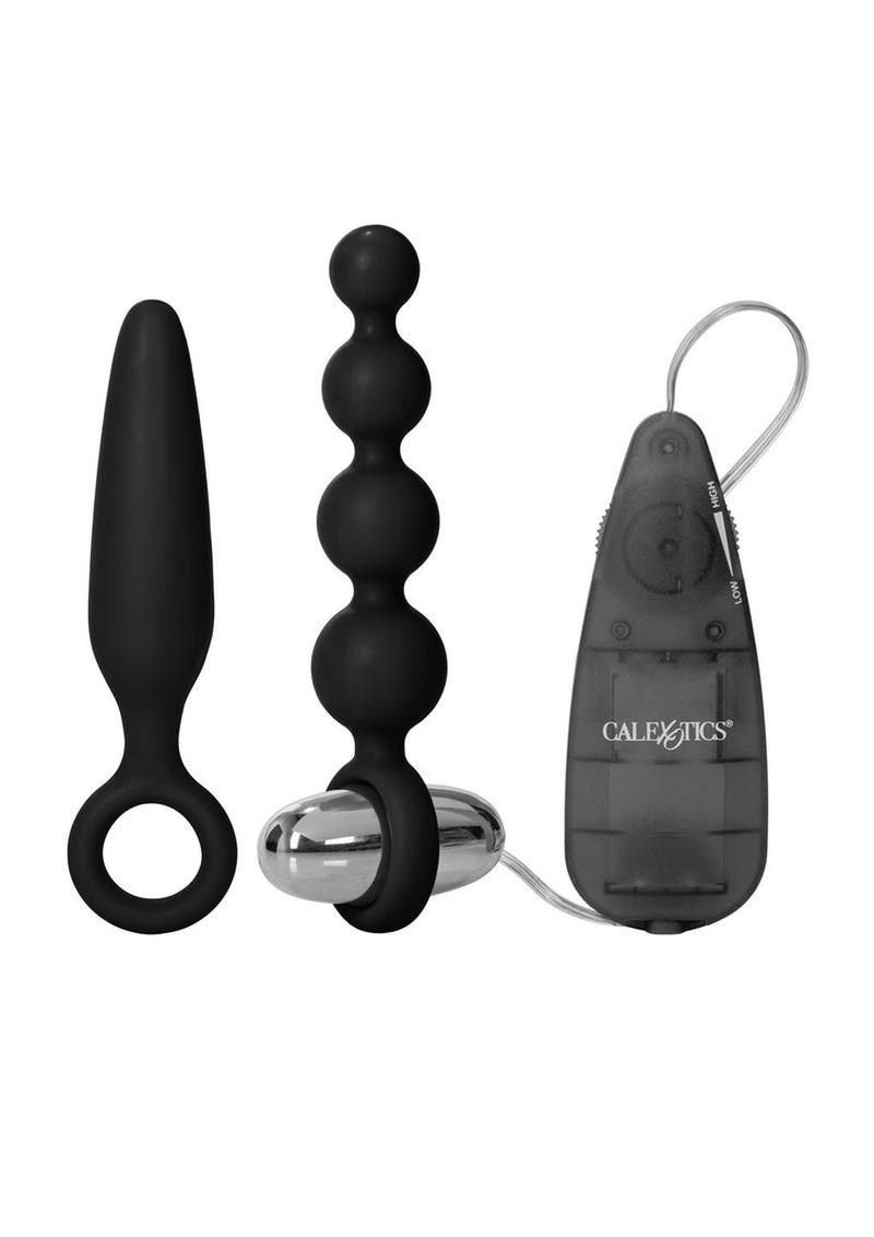 Booty Call Booty Vibro Kit Silicone Vibrating Butt Plug and Anal Beads - Black