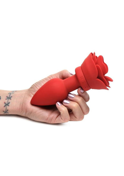 Booty Sparks 28x Rechargeable Silicone Vibrating Rose Anal Plug with Remote Control - Red - Large