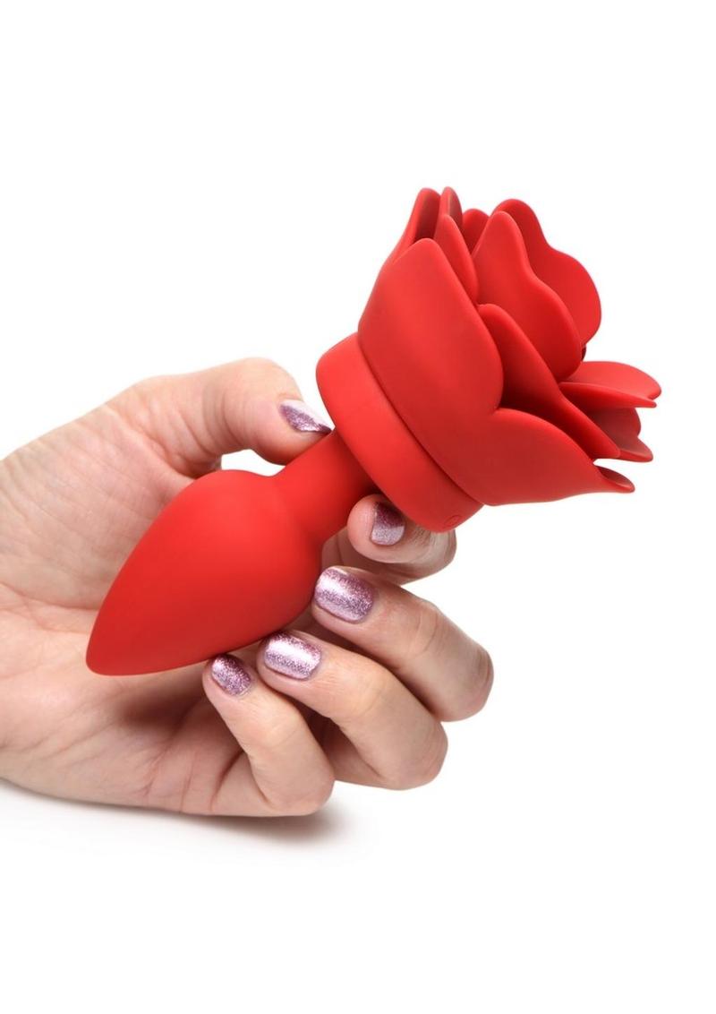 Booty Sparks 28x Rechargeable Silicone Vibrating Rose Anal Plug with Remote Control - Red - Small